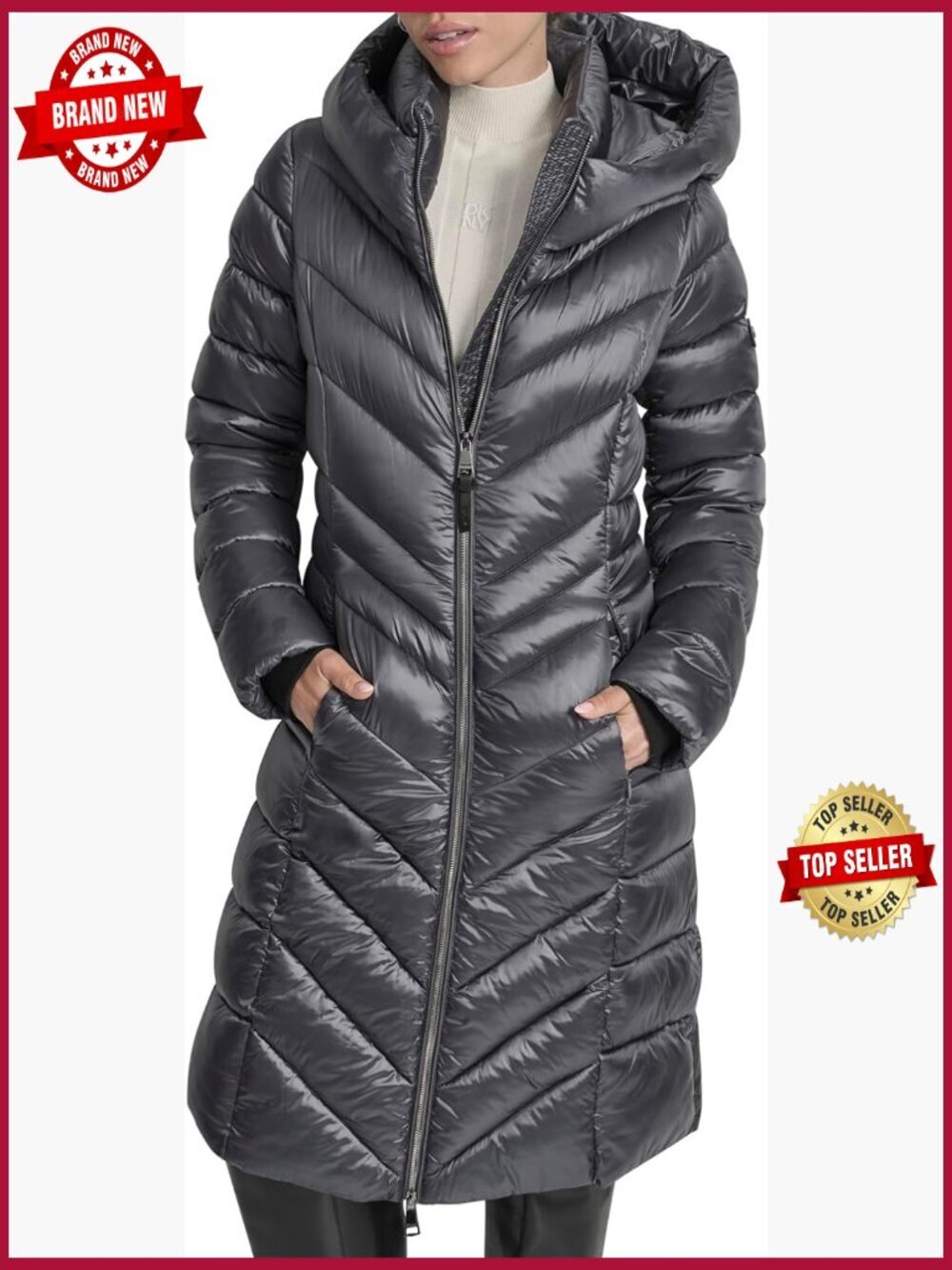 Long Quilted Puffer Coat With Hood - Gloss Finish Winter Jacket
